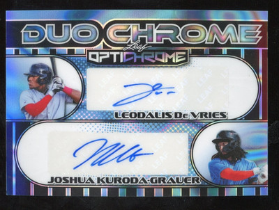 Leodalis DeVries Joshua Kuroda-Grauer 2025 Leaf Metal Auto Duo Chrome #d /7 Jays