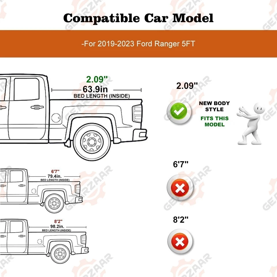 Hard Truck Tonneau Cover For 2019-23 2024 Ford Ranger 5FT Bed TRI-Fold Bfricmqbn - Image 2 of 4