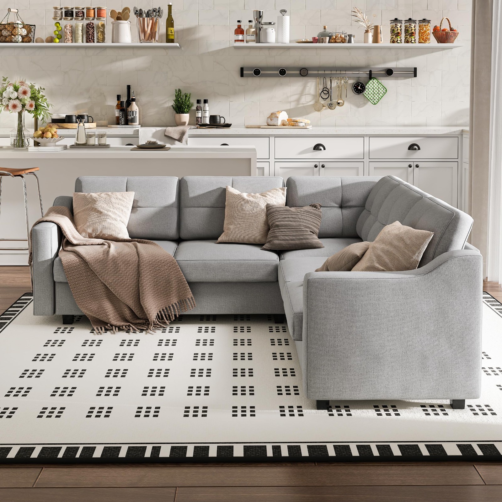 Convertible Sectional Sofa, 5-Seat Sofas L Shaped Couch for Living Room