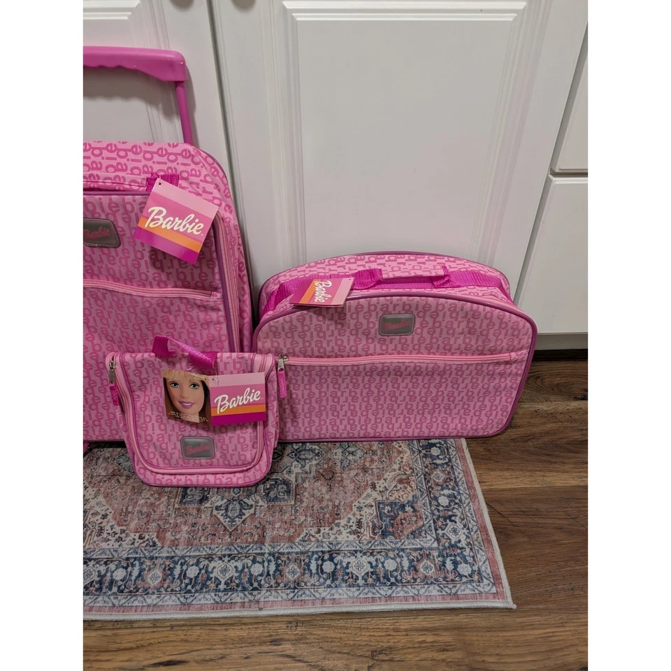 Barbie Y2K RARE 3 Piece Girls Luggage Travel Set 2004 Pink Mattel New with Tags - Image 3 of 4