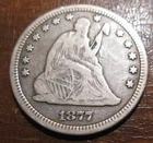 1877-CC Seated Liberty Quarter Key-date! XF/VF+++ Condition Nice Original Coin!