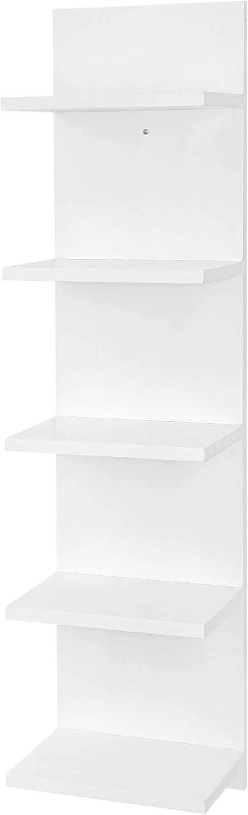 5-Tier White Wooden Floating Wall Shelf for Home Decor & Storage
