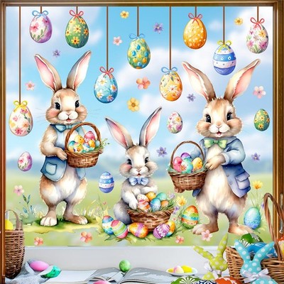 Easter Window Decoration Clings Double-Sided Cute Bunny Decals Home Indoor Decor