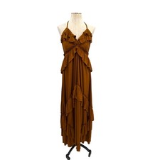 Free People Santa Luz Maxi Dress Brown Ruffle Boho Halter Open Back Small