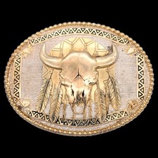 Southwestern Cow Cattle Skull LARGE Vintage Belt Buckle by ADM ca. 1980s 