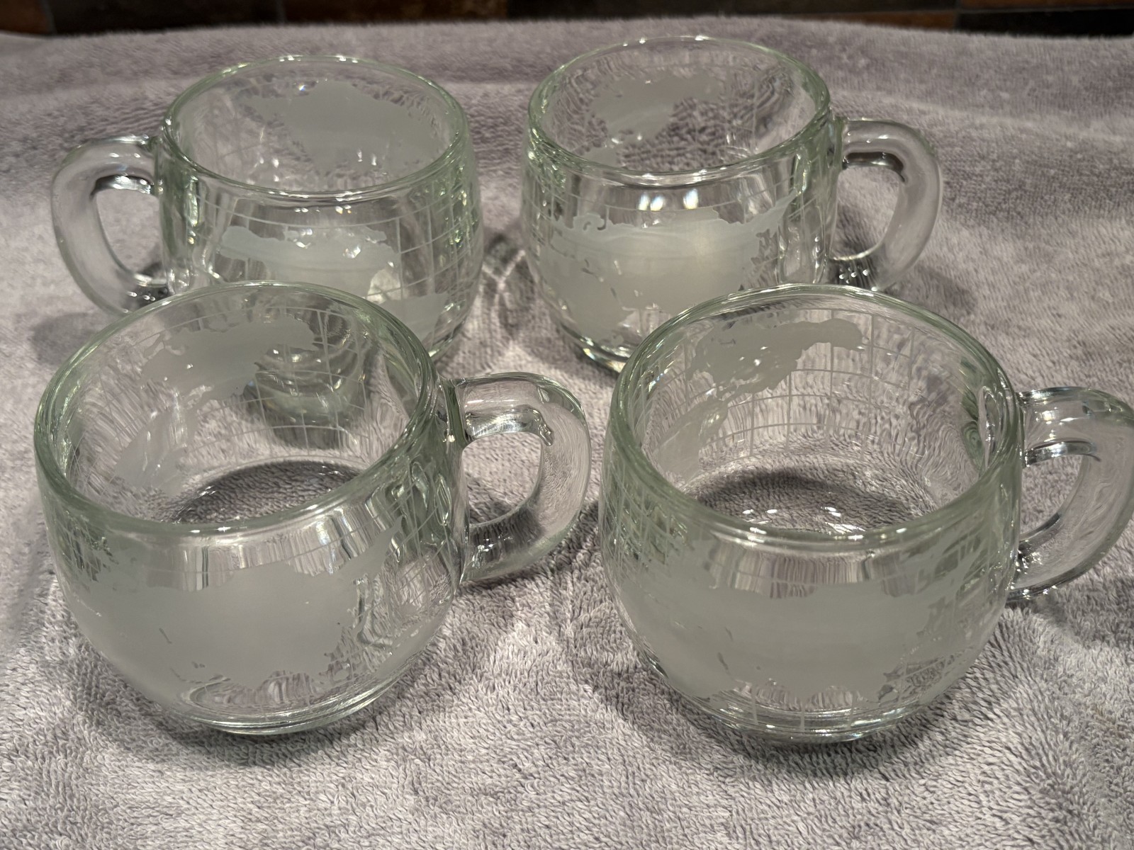 70's Vintage Nestle Nescafe World Globe Frosted Glass Coffee Mugs Cups 4