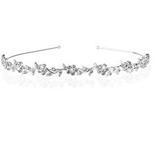 Women's Crystal Flower and Leaves Crown Headband,Bridal Headpiece Wedding Hea...