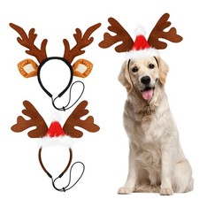 QKURT 2 PCS Dog Elk Reindeer Antler Headband Medium To Large, Red and Brown