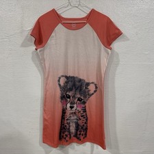 Wonder Nation Girls Peach Cheetah Short Sleeve Nightgown Sleep Shirt Pajamas