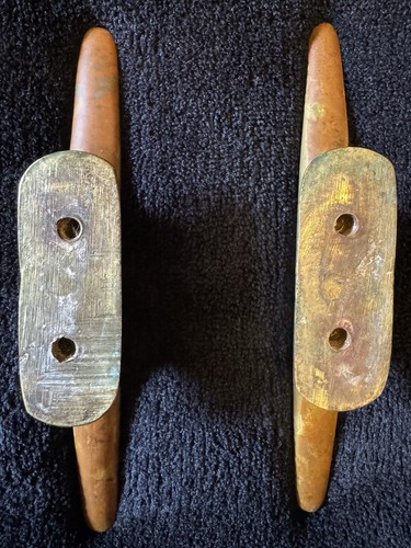 Vintage Pair 4.25” Brass Boat Mooring Cleat Chock Ship Dock Hook Tie-Downs - Bild 5 von 6