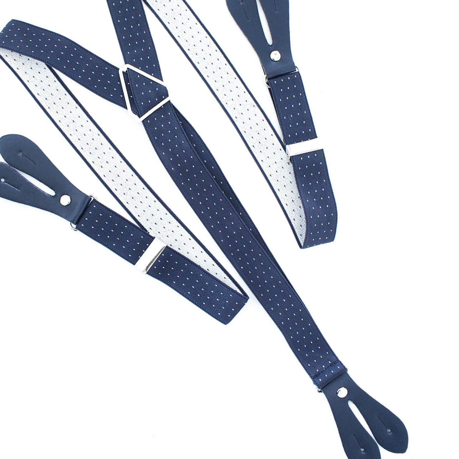 Unisex Mens Braces Suspender Adjustable & Button Holes Navy with White Dots eBay