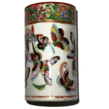 Antique Chinese THOUSAND BUTTERFLY, Paint Brush Holder Pot, 2 5/8" x 4 1/2" H