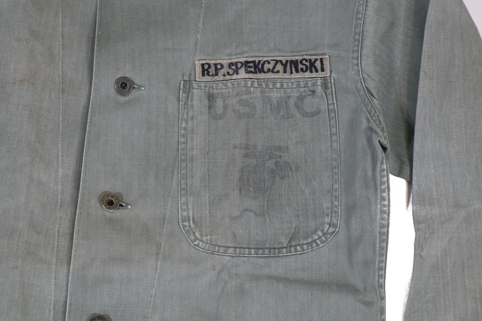 Authentic US WWII Marine Corp P41 HBT Jacket USMC WW2 Uniform Incountry Name Tag - Image 2 of 4