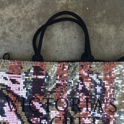 Victorias Secret Weekender Silver Pink Striped Sequin Travel Tote Beach Bag - Picture 4 of 5