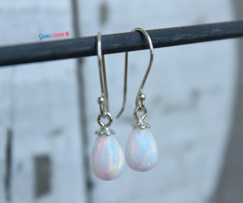 TearDrop White Opal Dangle Earrings Drop Sterling Silver Gemstone Gift for Mom - Picture 8 of 8