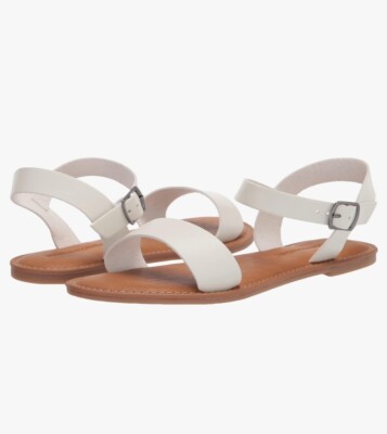 Amazon Essentials Women's Two Strap Buckle Sandal White Size