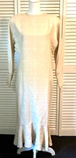 Vintage I. Magnin Designer Mark Heister Silk/Linen Beige Dress ~ Size Small