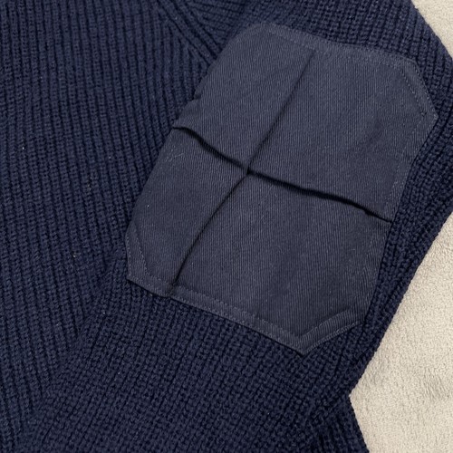 SCHOTT Henley Sweater Mens M Blue 100% Wool Pullover Button Elbow Patches Slim - Picture 6 of 10
