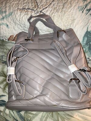 Bella Russo Gray Backpack Purse Quilted Pull string &Snap 