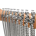 6mm-18mm Hip Hop Mens Miami Cuban Chain Silver Stainless Steel Necklace/Bracelet
