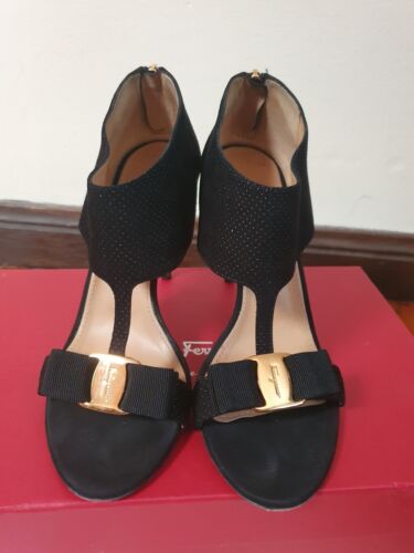Salvatore Ferragamo Open Toe Black Pellas Sandals Size 8.5 RP 1290.00 - Picture 1 of 10