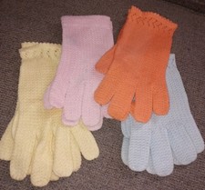 Vintage 1960s-70s Lot of 4 Pair Knit Crochet Cotton Gloves Spring Colors  