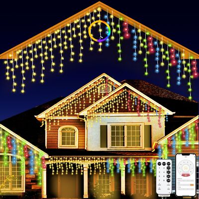 Christmas String Lights Outdoor, App and Remote Control, Warm White to Multic...