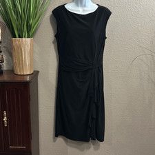 #408 Chaps classic black, swoop, neck shift, dress size large