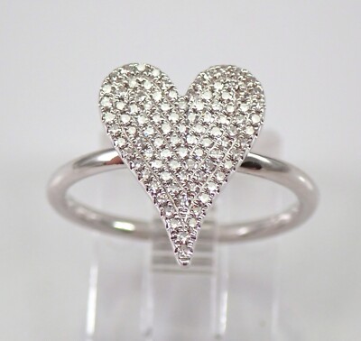 14K White Gold Diamond Cluster Heart Ring Right Hand Cocktail