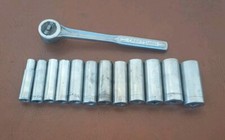 Vintage Craftsman USA 12 piece 1/2" Drive Deep Socket Set 12pt & 44977 Ratchet 