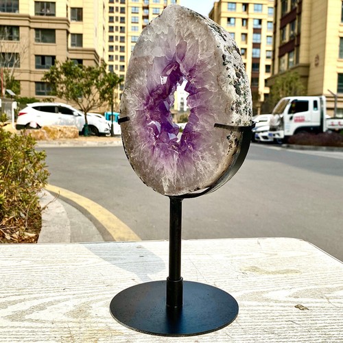 4.29LB Natural Amethyst Cave Crystal Slice Crescent shaped Hand Cut Repai - 第 5/16 張圖片