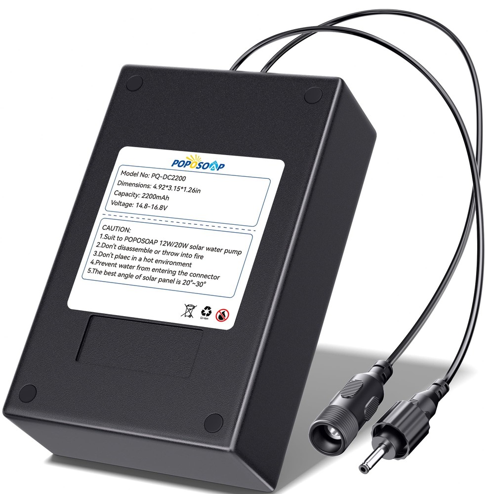 poposoap solar fountain pump battery backup 2200mah 2200mah black