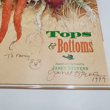 Signed 1st Ed Book TOPS AND BOTTOMS by Janet Stevens HBDJ To Nancy Autographed