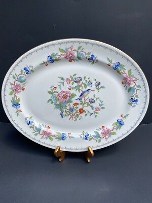 Aynsley Pembroke Oval Platter 15.5   X  12.25  Blue Bird Pink Red Sun- Flower