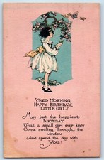 Birthday Postcard Message Girl Butterflies Flowers c1910's Unposted Antique