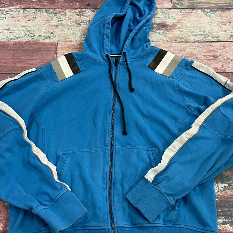 Sudadera con capucha azul con cremallera Cavi para hombre talla grande Foto 2 de 4