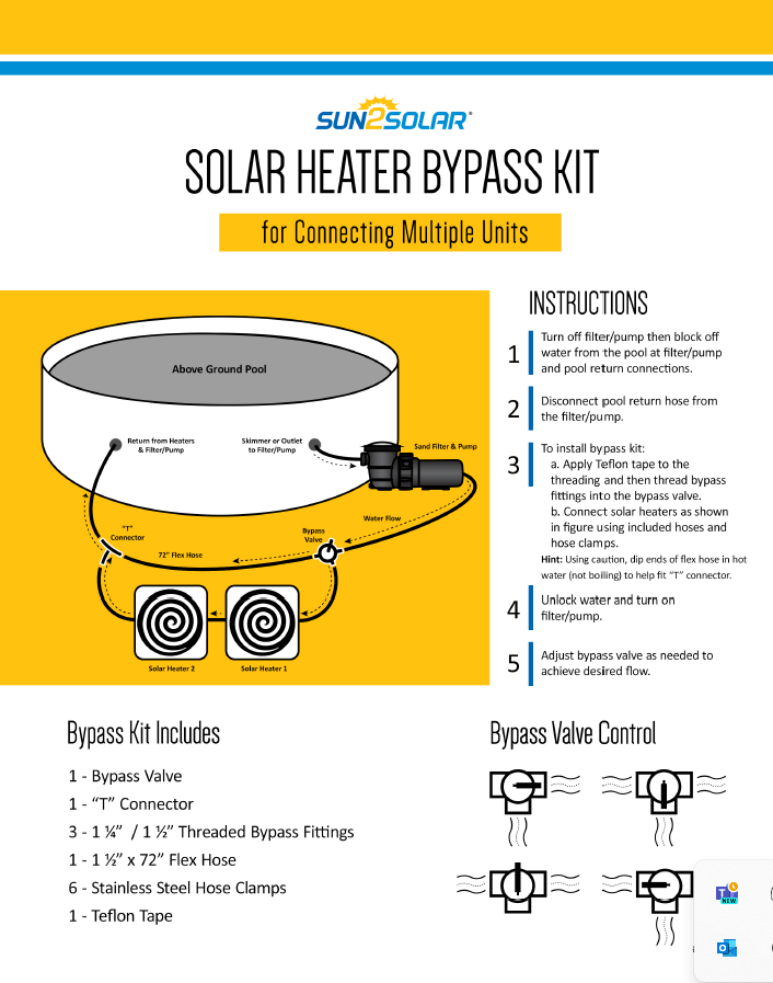 Kit De Bypass Para Calentador Solar De Piscina, Válvula Desviadora De 3 Vías Con Conectores Y Abrazaderas, Compatible Con Múltiples Paneles Solares