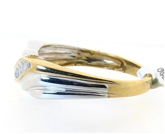 Banda de diamantes para hombre, 0,14 quilates, oro blanco/amarillo 10 quilates, talla 9,5, peso 4,2 gramos Foto 2 de 3