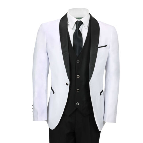 Traje de esmoquin blanco negro de 3 piezas para hombre boda novios desgaste retro ajuste a medida | eBay