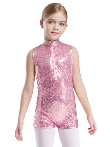Kids Girls Leotard Dancewear Jumpsuit Patchwork Bodysuit Ice Skating Zipper - Picture 43 of 60