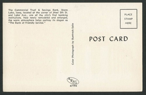 Storm Lake IA: um 1970? AK Gewerbe Trust & Sparkasse w. 5. & See - Bild 2 von 2