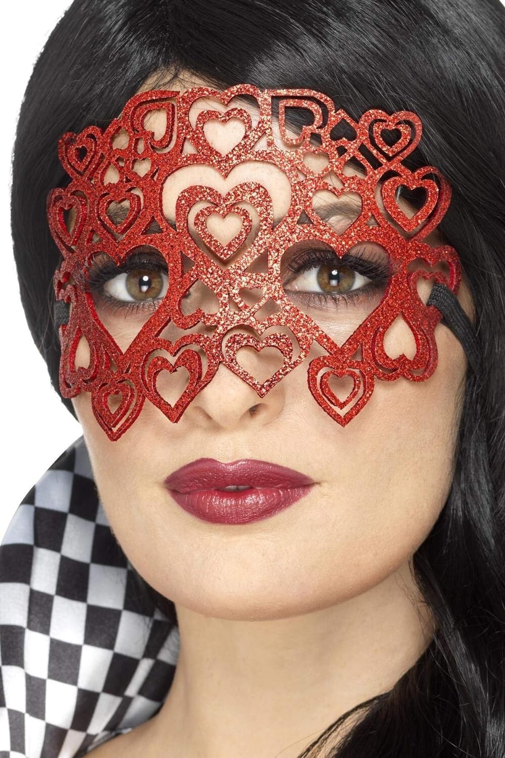 Ladies Red Glitter Felt Heart Masquerade Mask