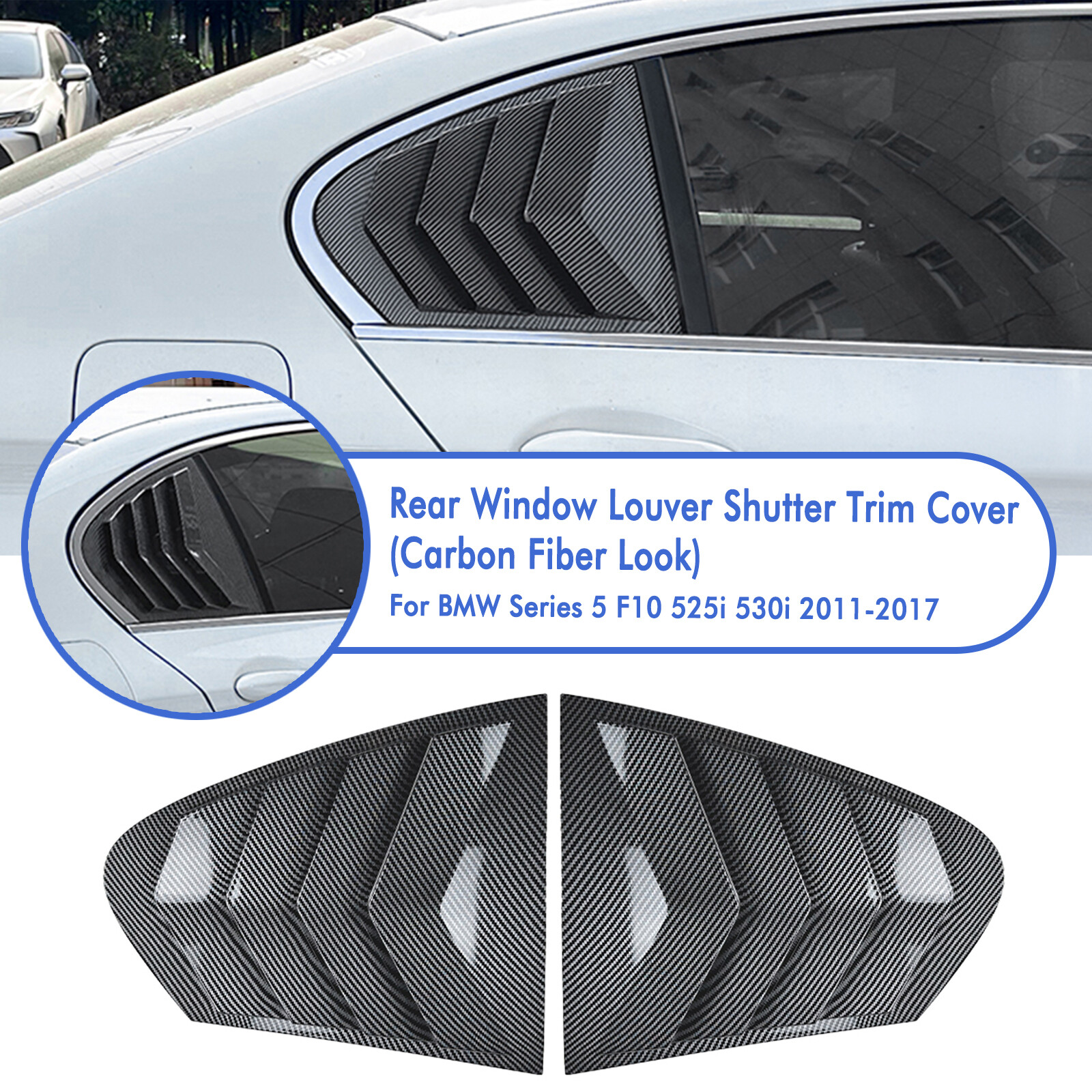 BMW 5 Series F10 525i 2011-17 Rear Side Window Louver Cover Carbon Fiber Style