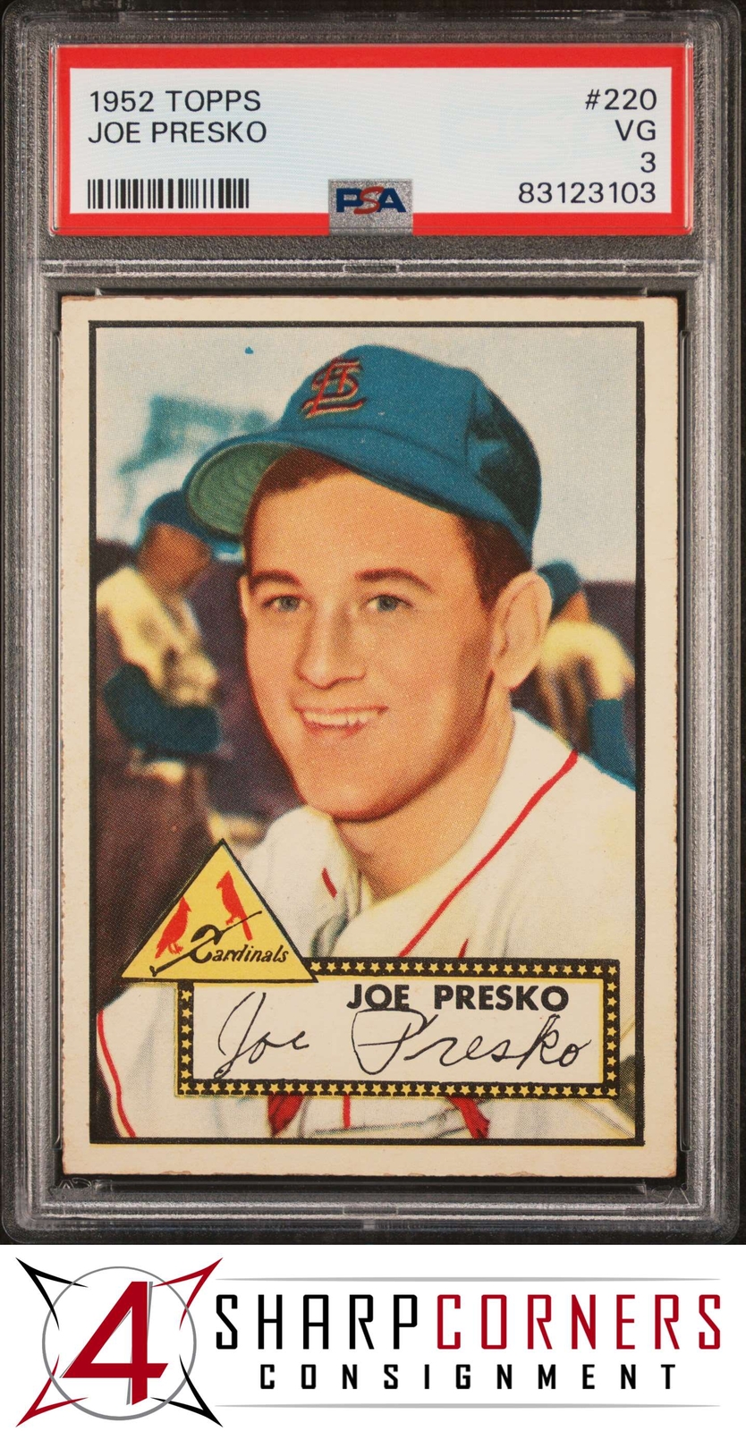 1952 TOPPS #220 JOE PRESKO RC CARDINALS PSA 3