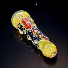 Hand Blown Chillum Pipe Yellow Fumed Glass โ Heavy Thick USA Made One Hitter Art