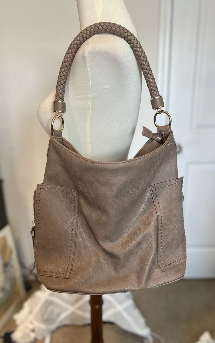 Women's Braided Handle Vegan Leather Hobo Bag