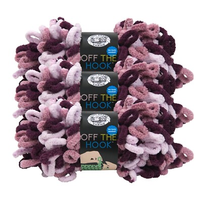 (3 Pack) Lion Brand Yarn 516-212AC Off the Hook Loop Yarn, Grape Soda