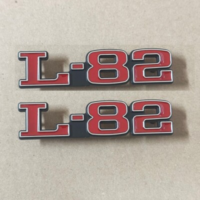 2Pc Red Chrome 1973-79 Hood L-82 L82 Emblems Badges