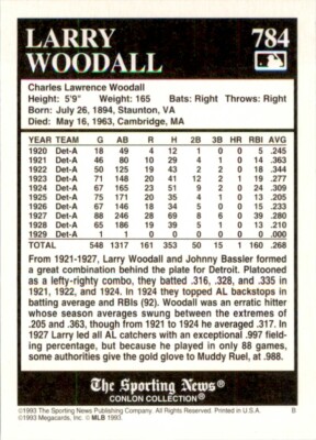 1993 CONLON COLLECTION TSN - #784 LARRY WOODALL DETROIT TIGERS | eBay