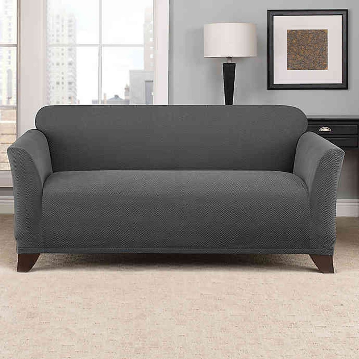 Sure Fit Modern Chevron Loveseat Piece Slipcover in Gray, Fits 58 in-73 in
